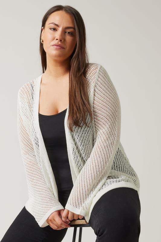 EVANS Plus Size White Tape Yarn Cardigan | Evans 1