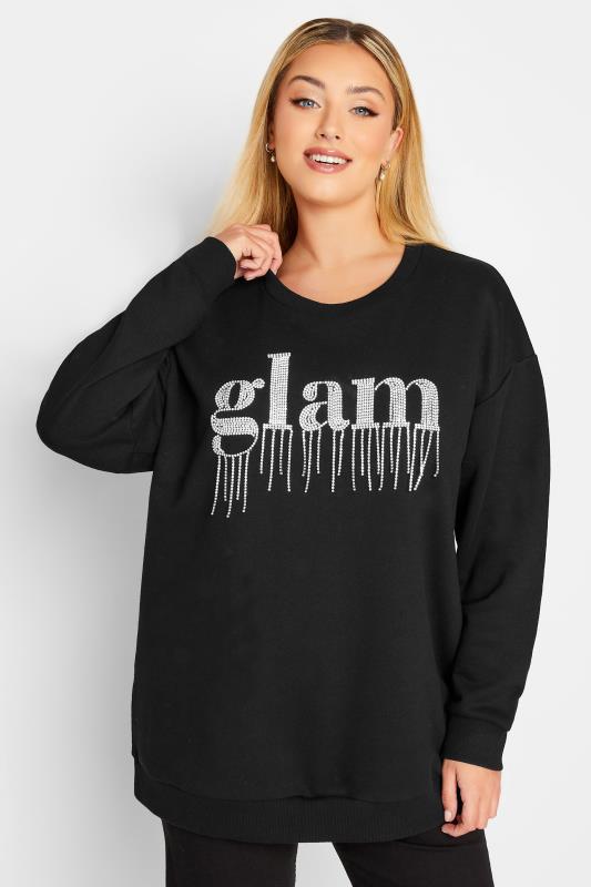 YOURS LUXURY Plus Size Black 'Glam' Diamante Embellished Sweatshirt | Yours Clothing 2