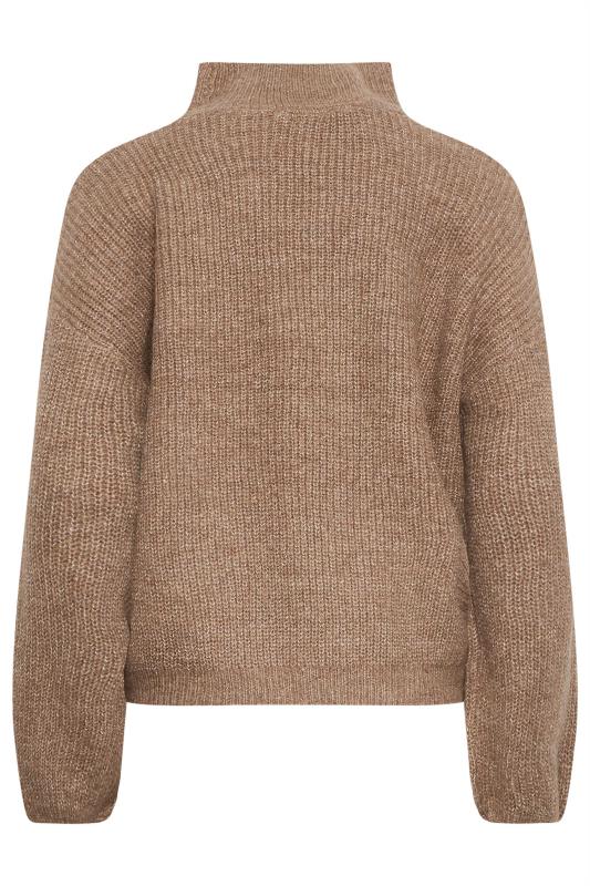 LTS Tall Beige Brown Funnel Neck Knitted Jumper | Long Tall Sally  7