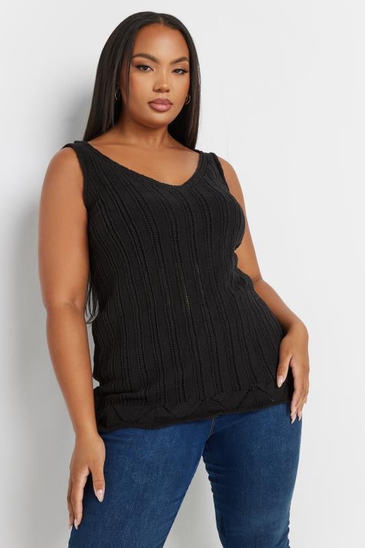 Plus Size  YOURS Curve Black Crochet Knitted Vest Top