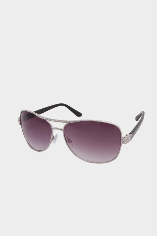 Plus Size Silver Tone Diamante Detail Aviator Sunglasses | Yours Clothing 2