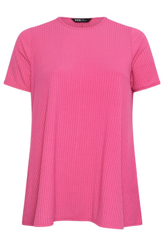 YOURS Plus Size Pink Ribbed T-Shirt | Yours Clothing 5