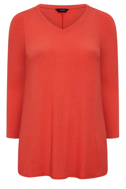 Plus Size Bright Red Long Sleeve Ribbed Swing Top | Yours Clothing 5