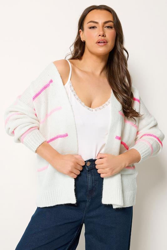 YOURS Plus Size White & Pink Stripe Knitted Cardigan | Yours Clothing 4