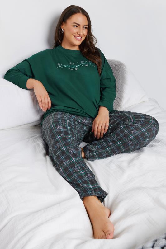 YOURS Plus Size Green Star Print Wide Leg Pyjama Set | Yours Clothing 1