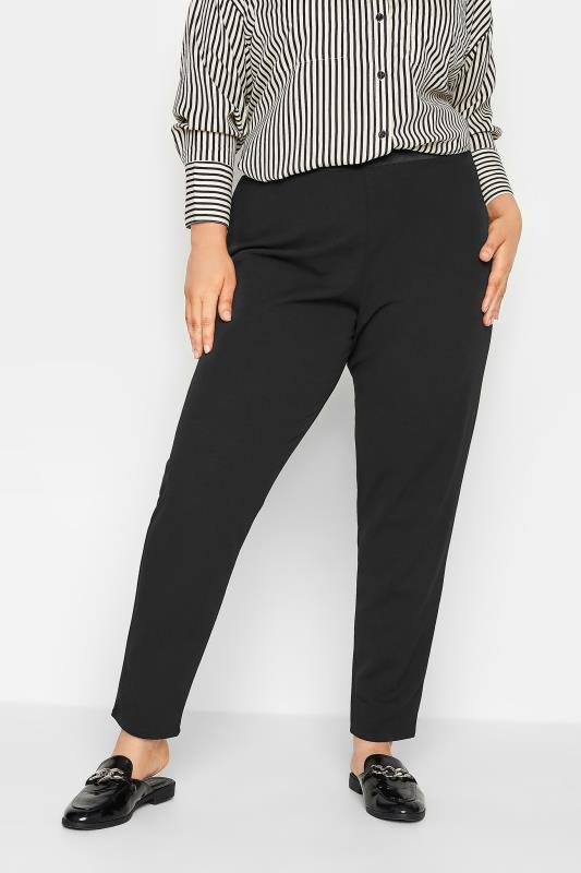 YOURS LONDON Curve Black Jersey Stretch Tapered Trouser - Petite | Yours Clothing 1