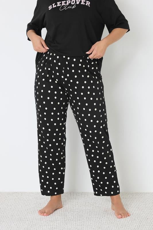YOURS Plus Size Black Polka Dot Wide Leg Pyjama Bottoms | Yours Clothing 1