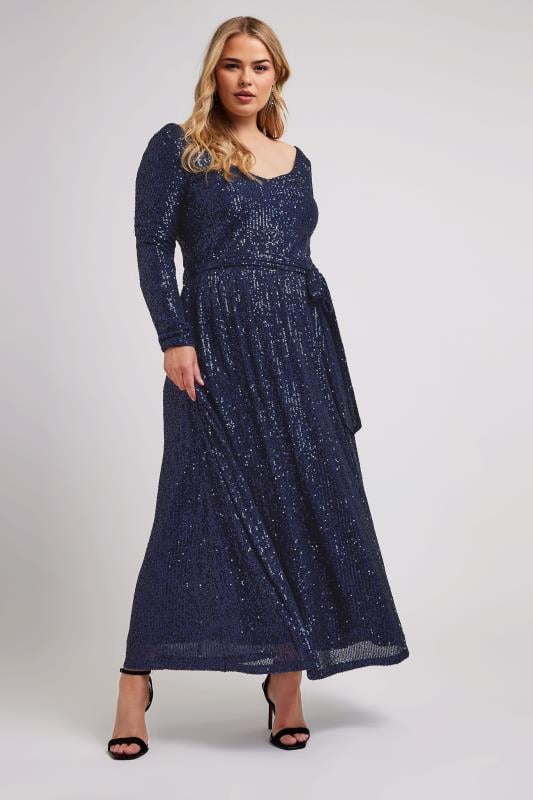  Grande Taille YOURS LONDON Curve Navy Blue Sequin Maxi Dress