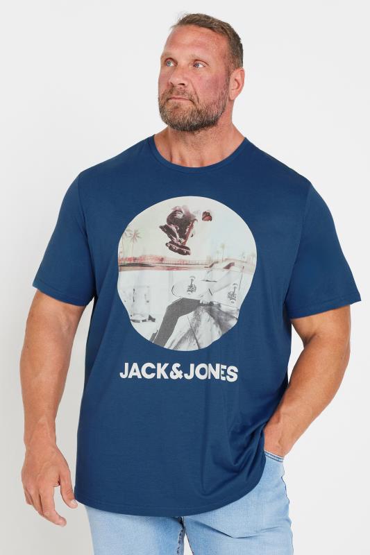 JACK & JONES Big & Tall Navy Blue Skateboard Graphic Short Sleeve T-Shirt | BadRhino 1