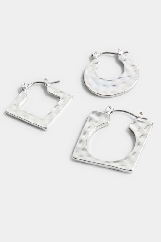 3 PACK Silver Geometric Hoop Earrings Set | Yours Clothing 3