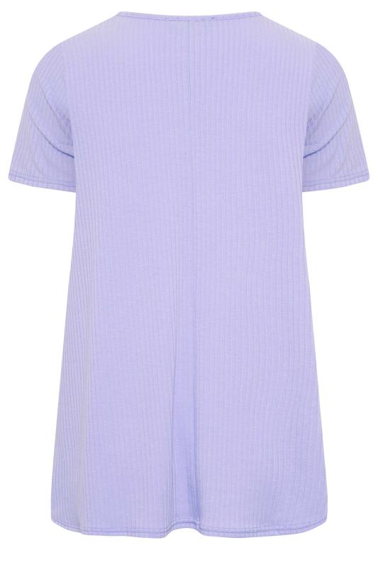 YOURS Curve Plus Size Lavender Purple Ribbed T-Shirt | Yours Clothing  7