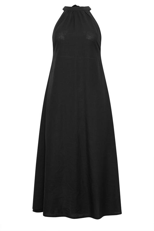 PixieGirl Petite Women's Black Linen Halter Neck Maxi Dress | PixieGirl 5