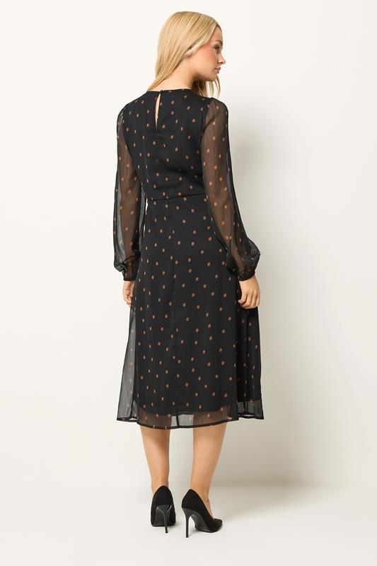 M&Co Black Spot Print Long Sleeve Chiffon Dress | M&Co 2