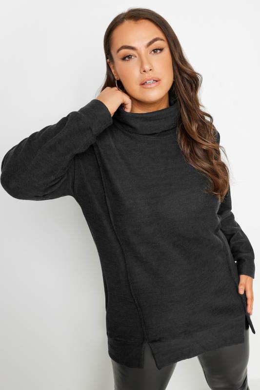 YOURS Plus Size Black Soft Touch Turtleneck Sweatshirt | Yours Clothing 2
