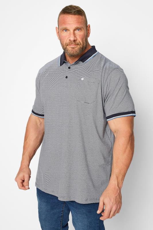  Grande Taille ESPIONAGE Big & Tall Navy Blue Stripe Polo Shirt