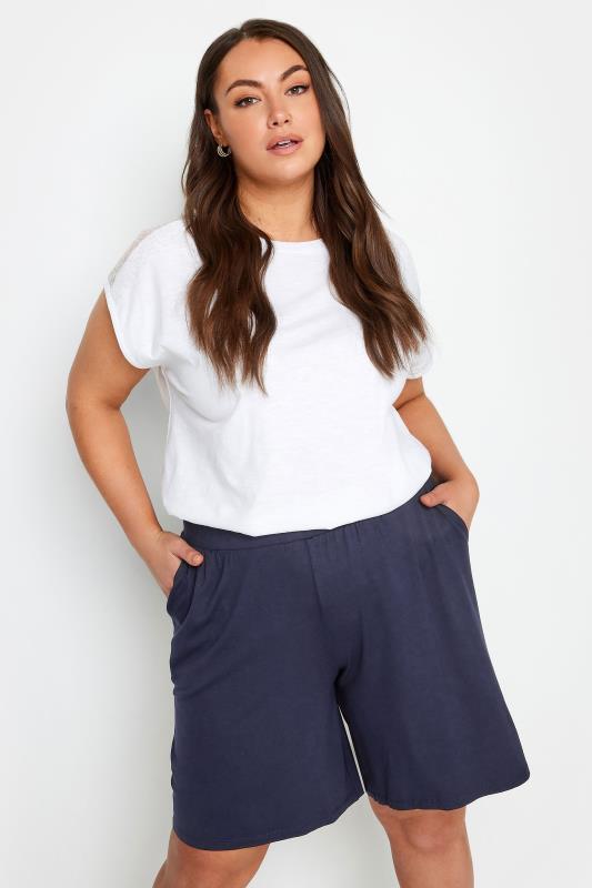 Jersey Shorts Grande Taille Curve Navy Blue Jersey Pull On Shorts