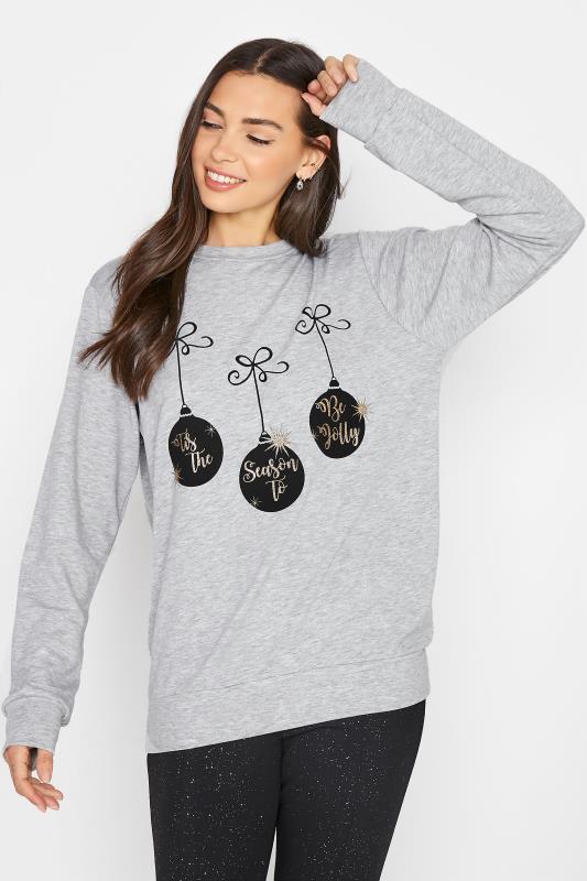 Tall  LTS Grey Bauble Glitter Slogan Christmas Sweatshirt