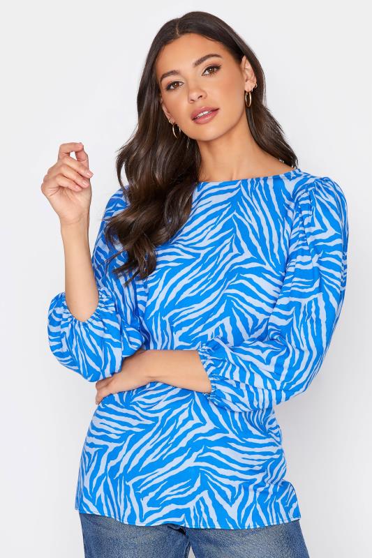 Tall Women's LTS Bright Blue Zebra Print Puff Sleeve Top | Long Tall Sally 1