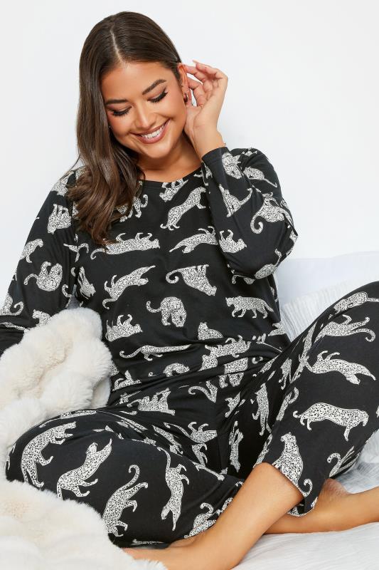 YOURS Curve Black Animal Print Pyjama Set | Yours Clothing 5