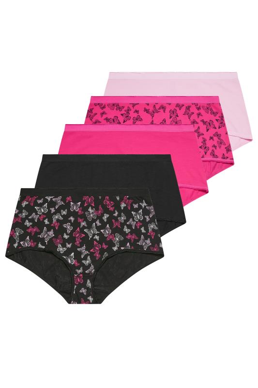 YOURS 5 PACK Plus Size Black & Pink Butterfly Print Full Briefs | Yours Clothing 3