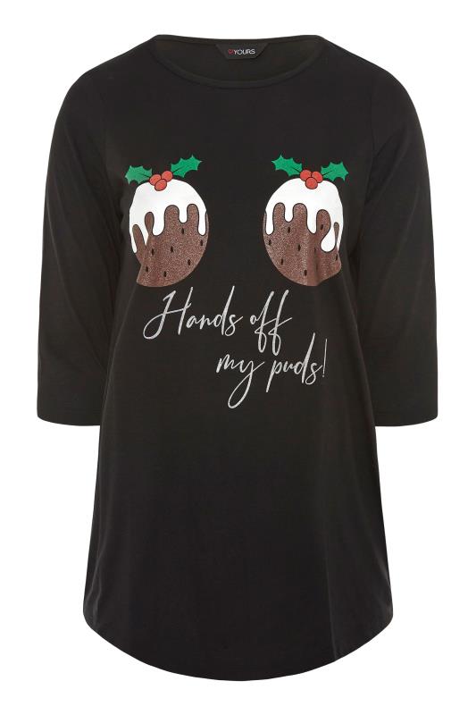 Black Sparkle 'Hands Off My Puds!' Slogan Christmas T-Shirt_F.jpg