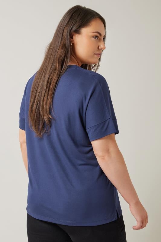 EVANS Plus Size Navy Blue V-Neck Modal Rich T-Shirt | Evans 3