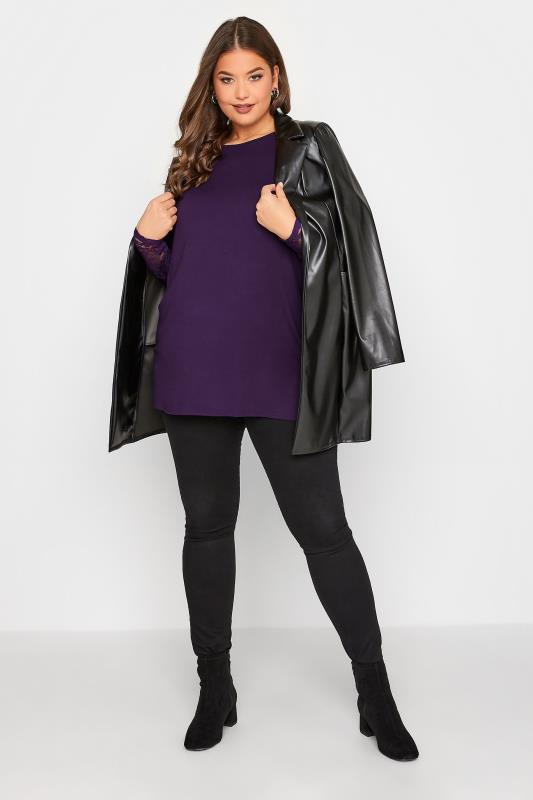 LIMITED COLLECTION Plus Size Purple Lace Sleeve Top | Yours Clothing 2