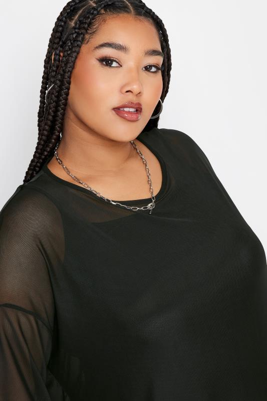 LIMITED COLLECTION Plus Size Black Oversized Mesh Maxi Dress | Yours Clothing 4