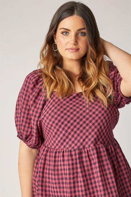 LIMITED COLLECTION Curve Pink Gingham Milkmaid Peplum Top_D.jpg