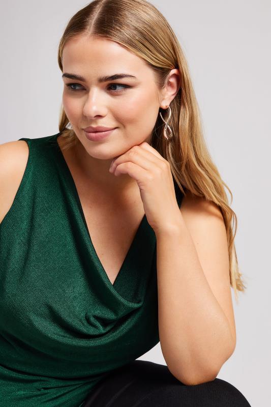 YOURS LONDON Plus Size Green Metallic Cowl Neck Top | Yours Clothing 4