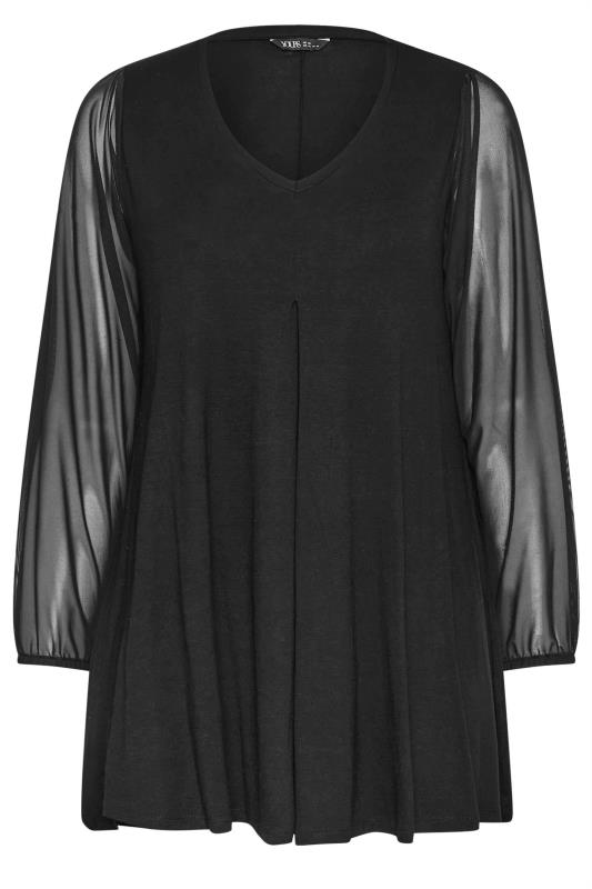 YOURS Plus Size Black Mesh Sleeve Pleated Swing Top | Yours Clothing 6