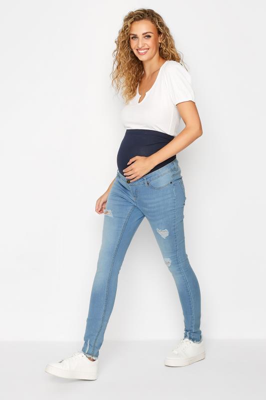 LTS Tall Maternity Blue Distressed AVA Skinny Jeans 2