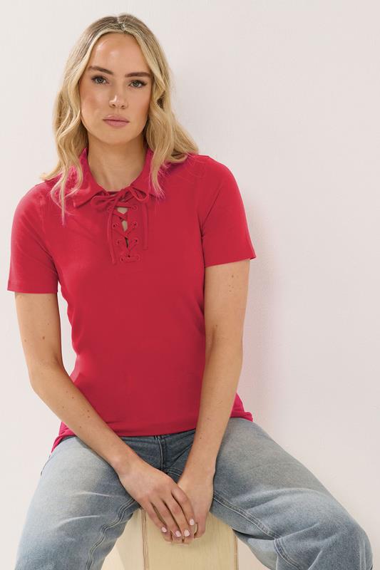  LTS Tall Red Lace Up Collared T-Shirt