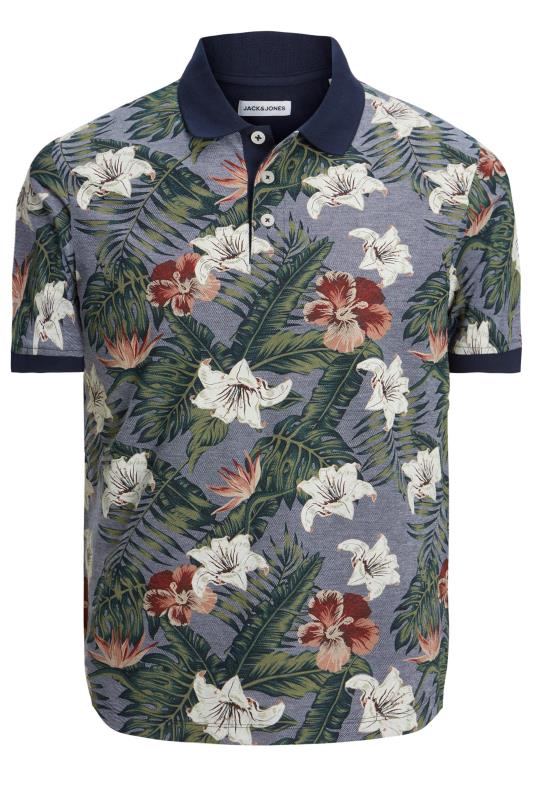 Men's  JACK & JONES Big & Tall Navy Blue Tropical Print Polo Shirt