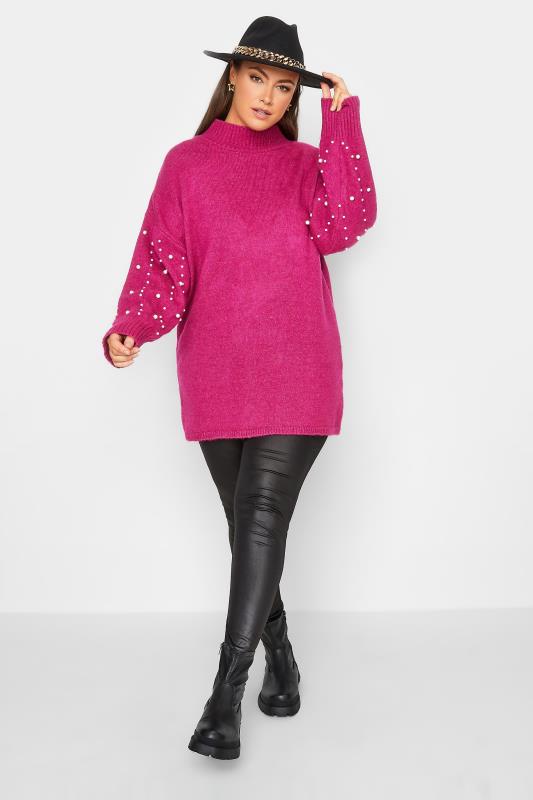 YOURS LUXURY Plus Size Pink Pearl Embellished Batwing Jumper | Yours Clothing 3