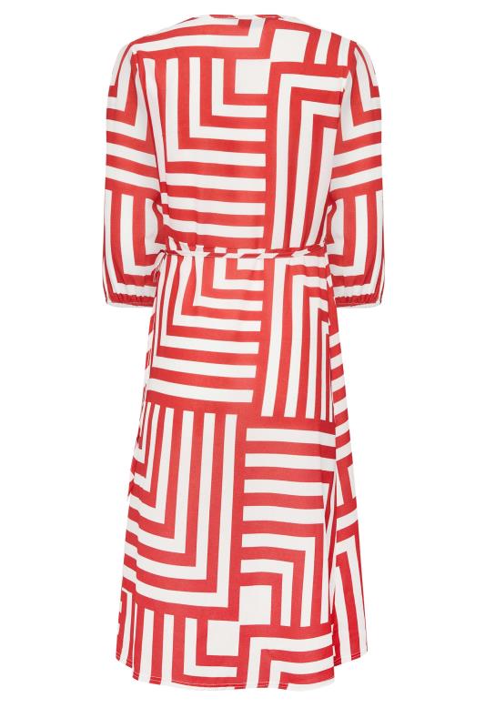 Petite Red Geometric Print Wrap Dress | PixieGirl 7