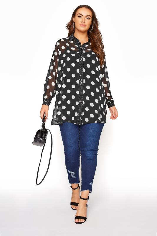 Plus Size YOURS LONDON Black Polka Dot Boyfriend Shirt | Yours Clothing 2