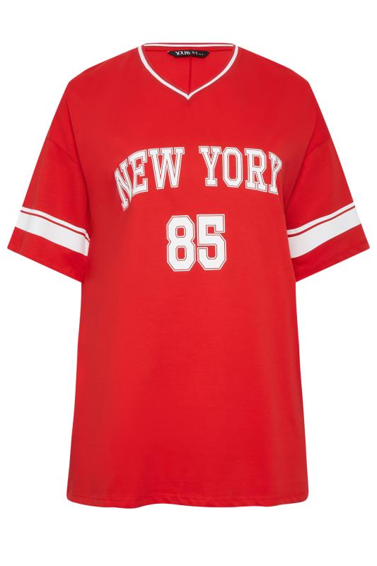 YOURS Curve Plus Size Red 'New York' Slogan Varsity T-Shirt | Yours Clothing 6