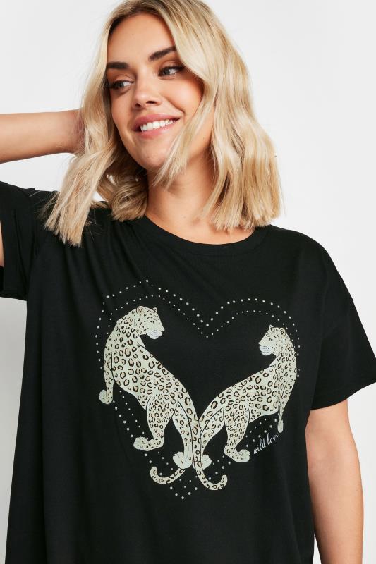 YOURS Plus Size Black Stud Leopard Print T-Shirt | Yours Clothing  4
