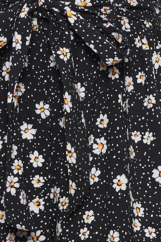 YOURS Plus Size Black Daisy Print Paperbag Waist Shorts | Yours Clothing