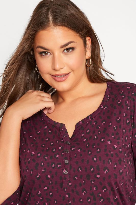 Plus Size Berry Red Leopard Print V-Neck Top | Yours Clothing 4