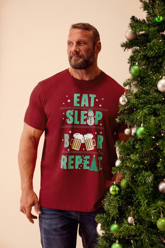  Grande Taille BadRhino Big & Tall Red 'Eat Sleep Beer' Christmas T-Shirt