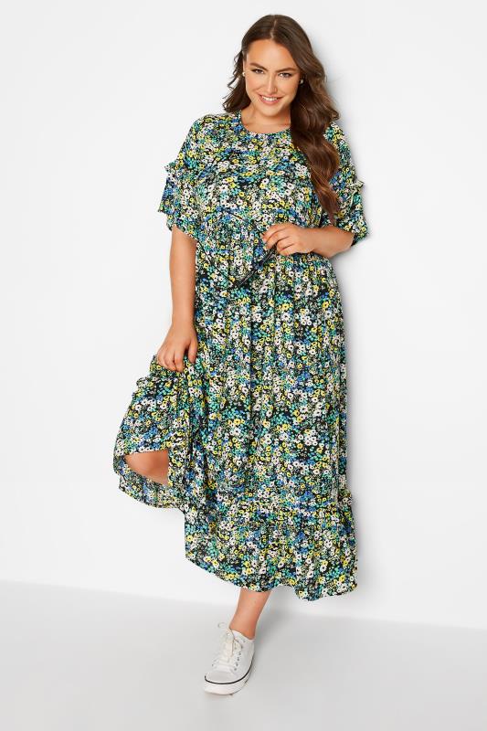 Plus Size Black Floral Print Maxi Dress | Yours Clothing 1