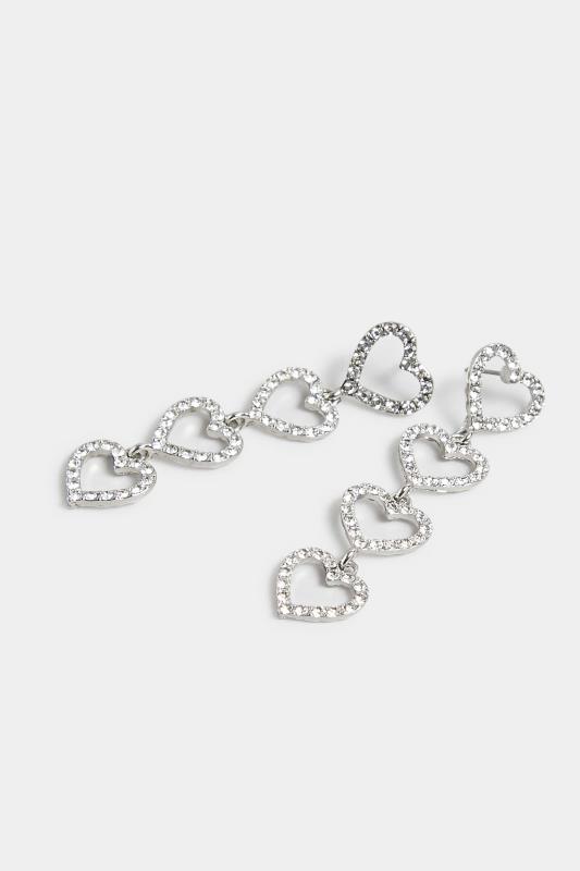 Silver Heart Diamante Drop Earrings 3