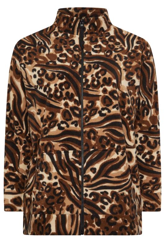 YOURS Plus Size Brown Leopard Print Zip Fleece Jacket | Yours Clothing 5