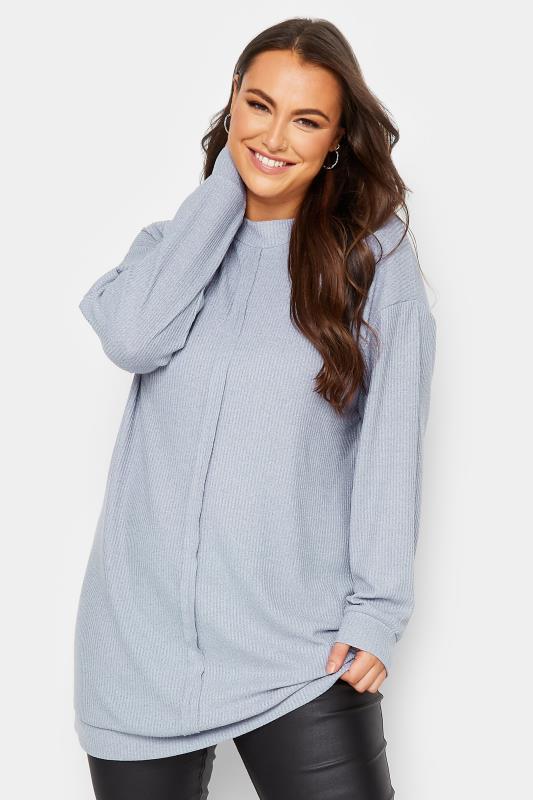 Plus Size  YOURS Curve Blue Seam Detail Ribbed Jumper