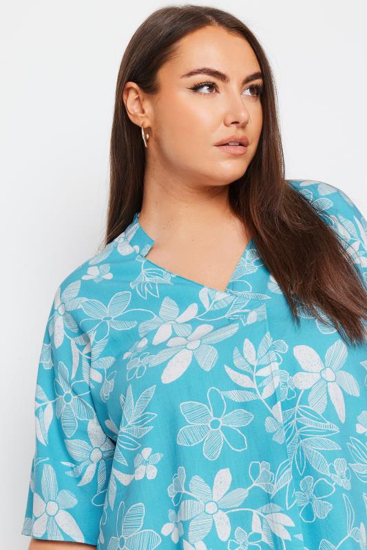YOURS Plus Size Aqua Blue Floral Print Pleat Front Blouse | Yours Clothing 4