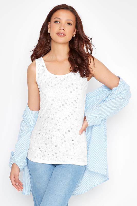 Tall  LTS Tall White Broderie Anglaise Vest Top