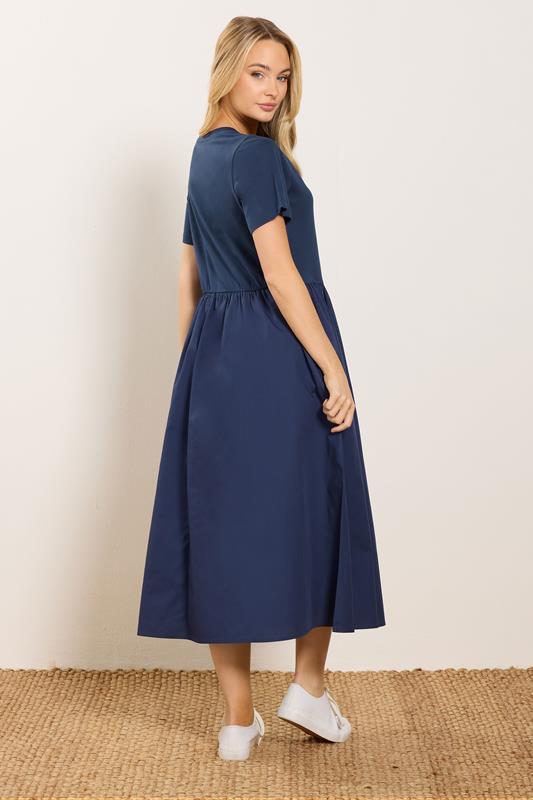 M&Co Navy Blue Short Sleeve Cotton Midi Dress | M&Co 2