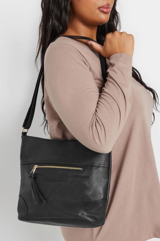  Grande Taille Black Faux Leather Zip Front Tote Bag